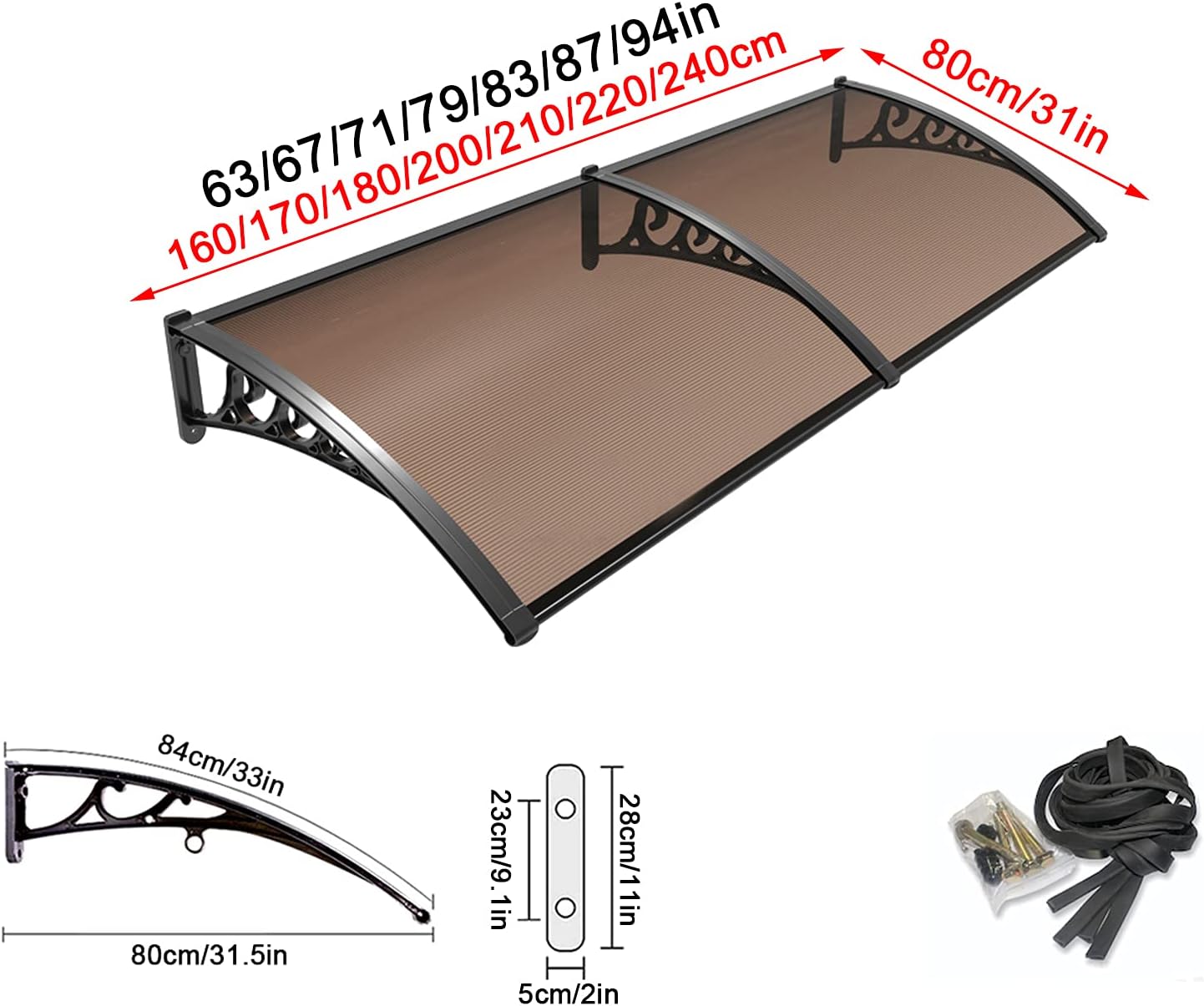Toldo de ventana para puerta delantera, toldo de muebles de jardín, protección contra la lluvia UV, lámina hueca de policarbonato de una pieza,
