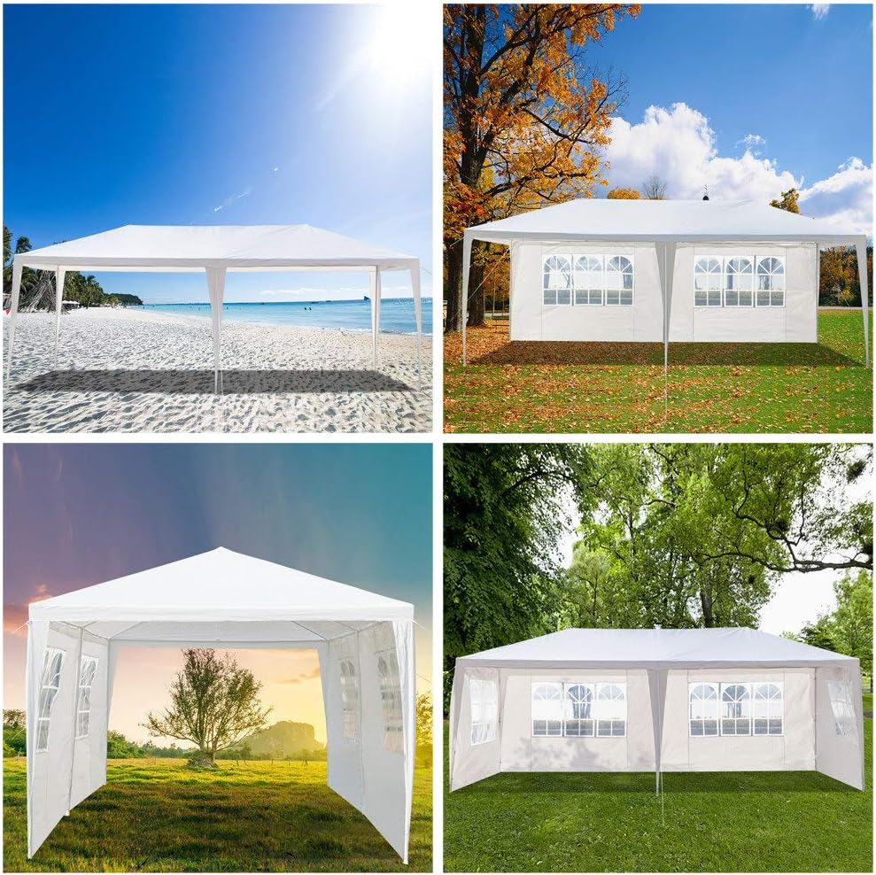 Toldo impermeable de 10 x 20 pies para exteriores, carpa para fiestas, bodas, carpa de refugio con 4 paredes laterales extraíbles, color blanco