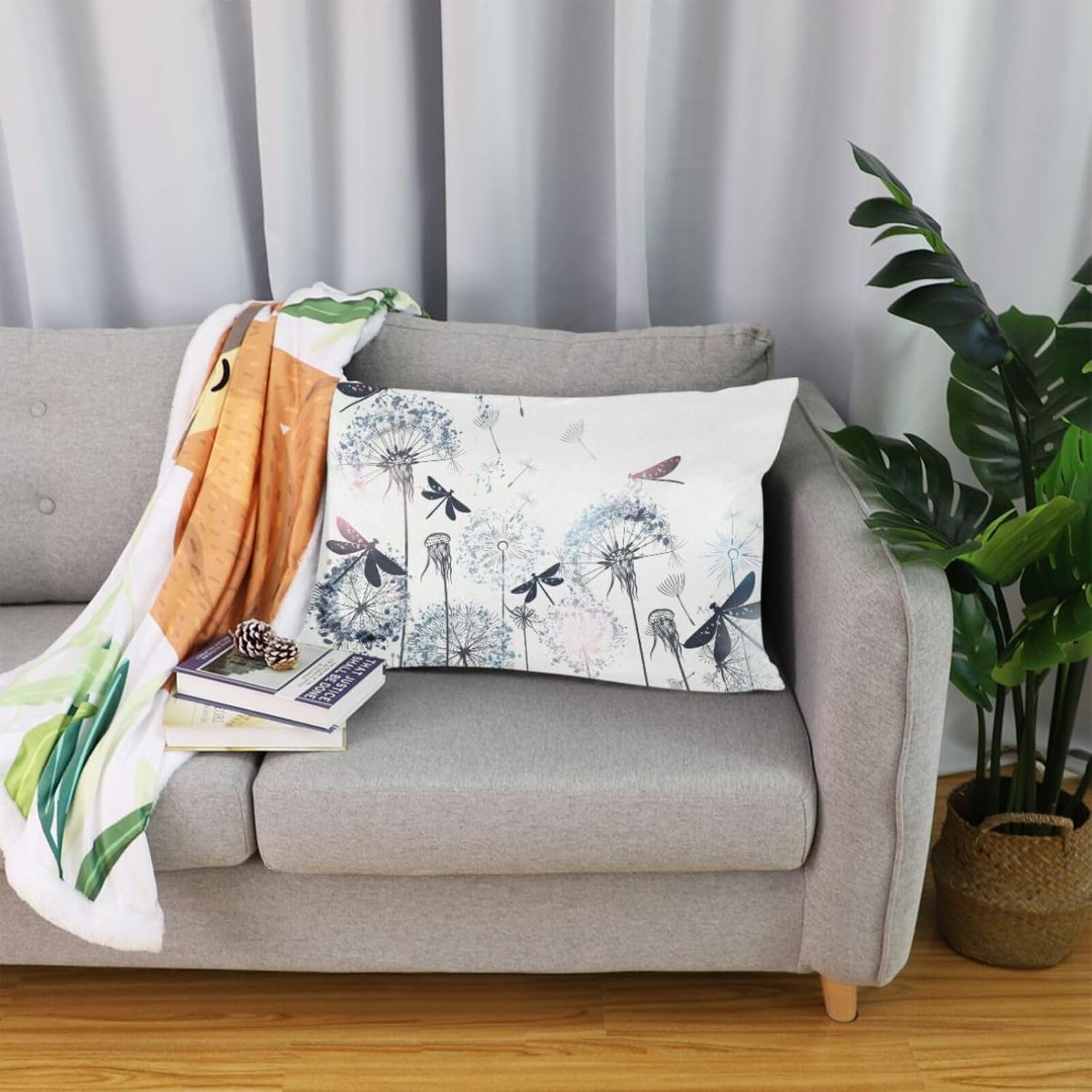 Fundas de almohada suaves y acogedoras con dientes de león y libélulas con cremallera de viaje, fundas de almohada