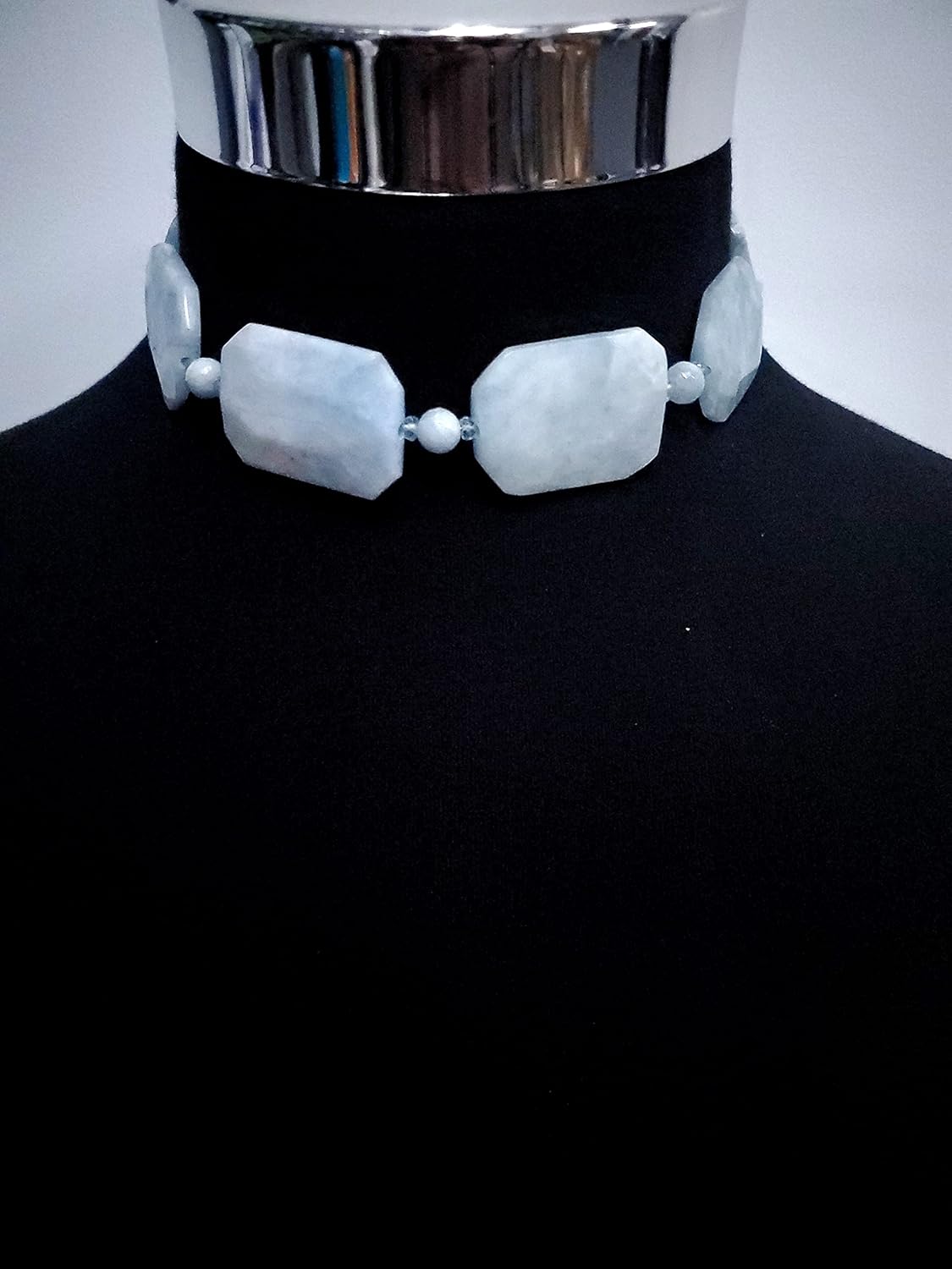 ZDivine Custom Jewelry Emotional Clarity and Intuition Booster Aquamarine Choker Necklace WExtender Chain 14.5″-17.5″