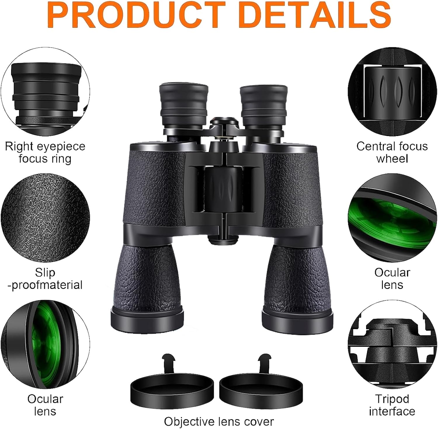 Binoculares de alta potencia de 20 x 50, prismáticos de alta potencia para adultos, visión nocturna con poca luz, impermeable, HD (10 x 50 – negro)