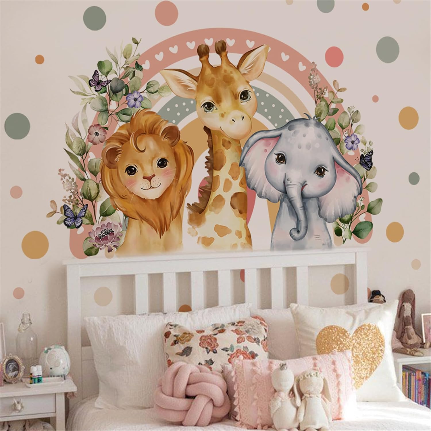 Calcomanías de pared extra grandes de acuarela, arco iris, elefantes, ciervos, animales, arte de pared, calcomanías para pared de niñas, niños,