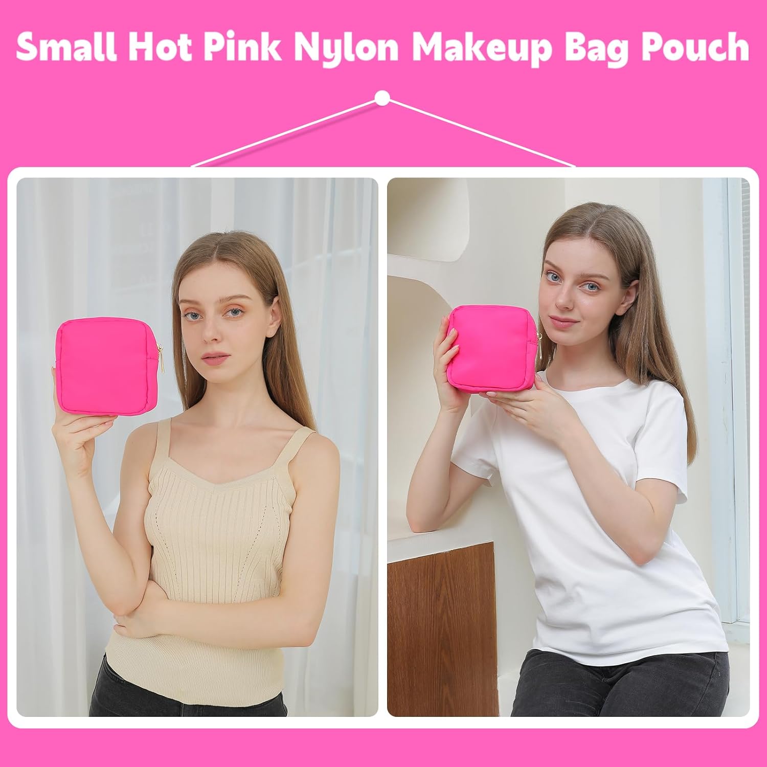 Bolsa de maquillaje Bolsa de cosméticos de viaje Bolsa de maquillaje Bolsa de cosméticos para mujereshombres, Rosa encendido, Preppy