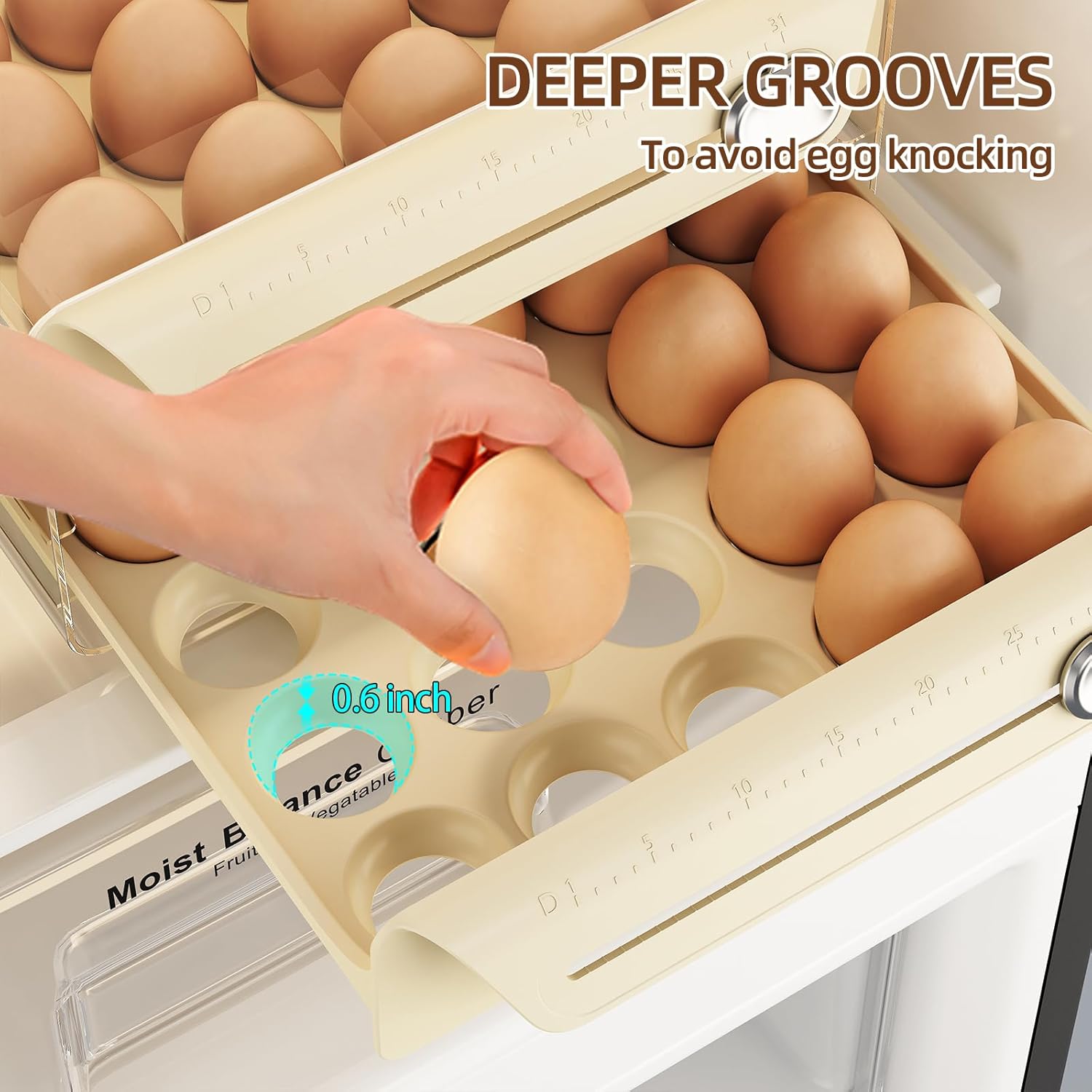 Soporte para 40 huevos para refrigerador, contenedor de huevos para refrigerador, contenedor de almacenamiento de huevos, bandejas de huevos de 2