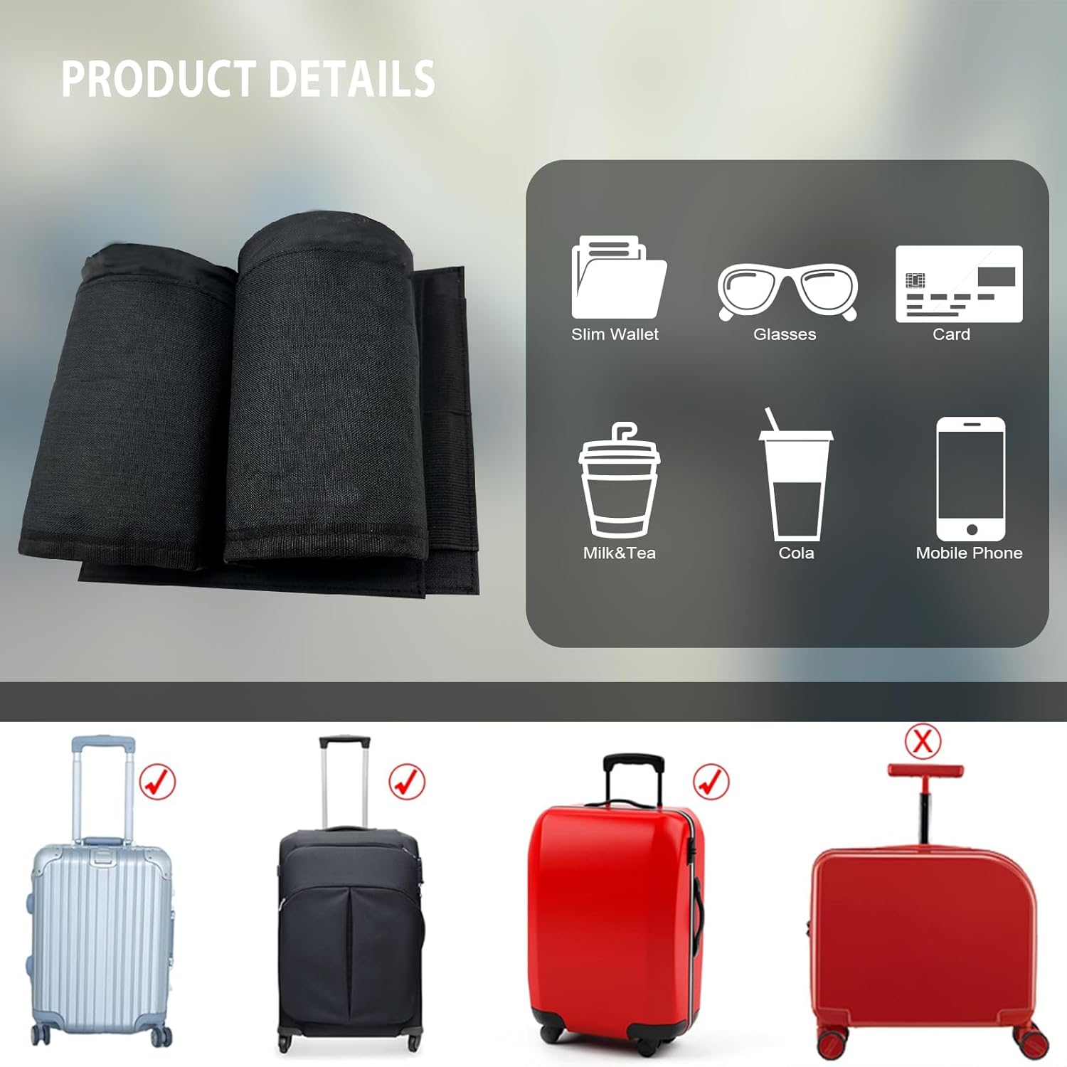 Portavasos de equipaje de viaje, portador de bebidas Vethers, accesorio para portavasos de equipaje, maleta de mano gratis para bebidas, bebidas,