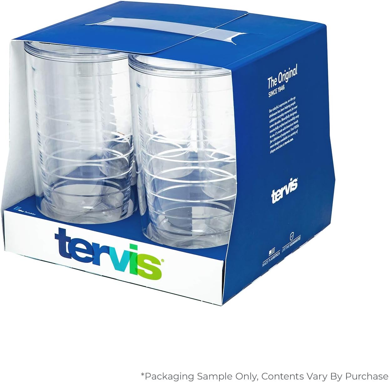 Tervis Vaso aislado Fiesta de doble pared hecho en Estados Unidos mantiene las bebidas frías y calientes, 16 onzas, paquete de 4, rayas soleadas