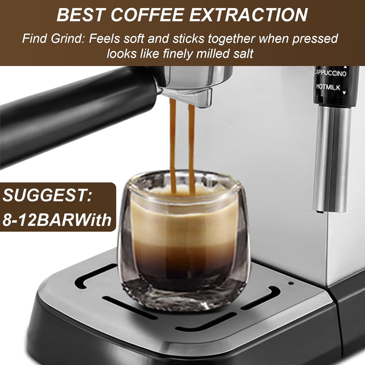 Máquina de café expreso de 15 barras con vaporizador de leche, máquina de café Home Expresso para capuchino y café con leche (plata, acero