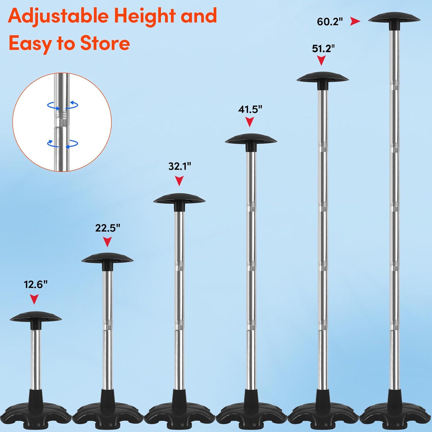 Paquete de 2 postes de soporte para cubierta de barco, poste de soporte de acero inoxidable ajustable en altura con base de goma, sistema de soporte