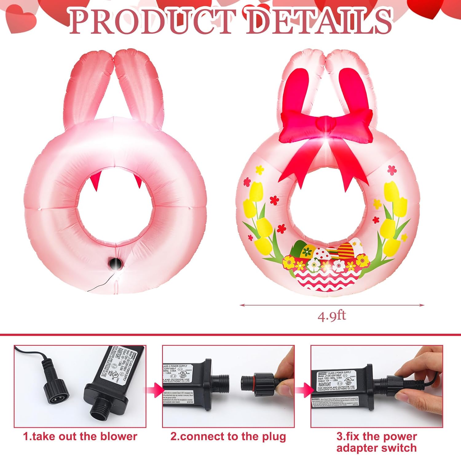 Corona inflable de Pascua de 4.9 pies, decoración al aire libre, corona de huevo de Pascua grande, corona de Pascua para primavera, decoración de