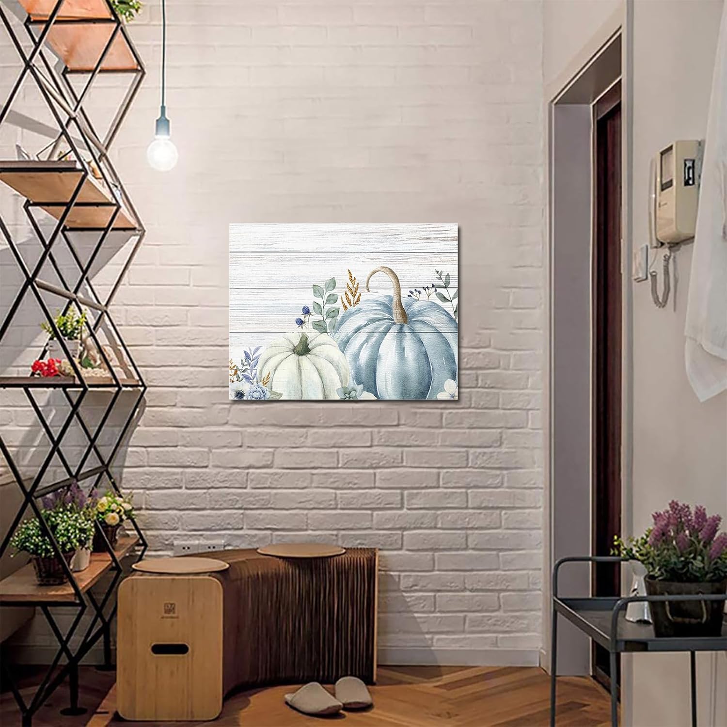 Arte de pared de calabaza azul y blanca para sala de estardormitorio, lienzo para decoración de baño, cocina, oficina, pintura al óleo enmarcada de