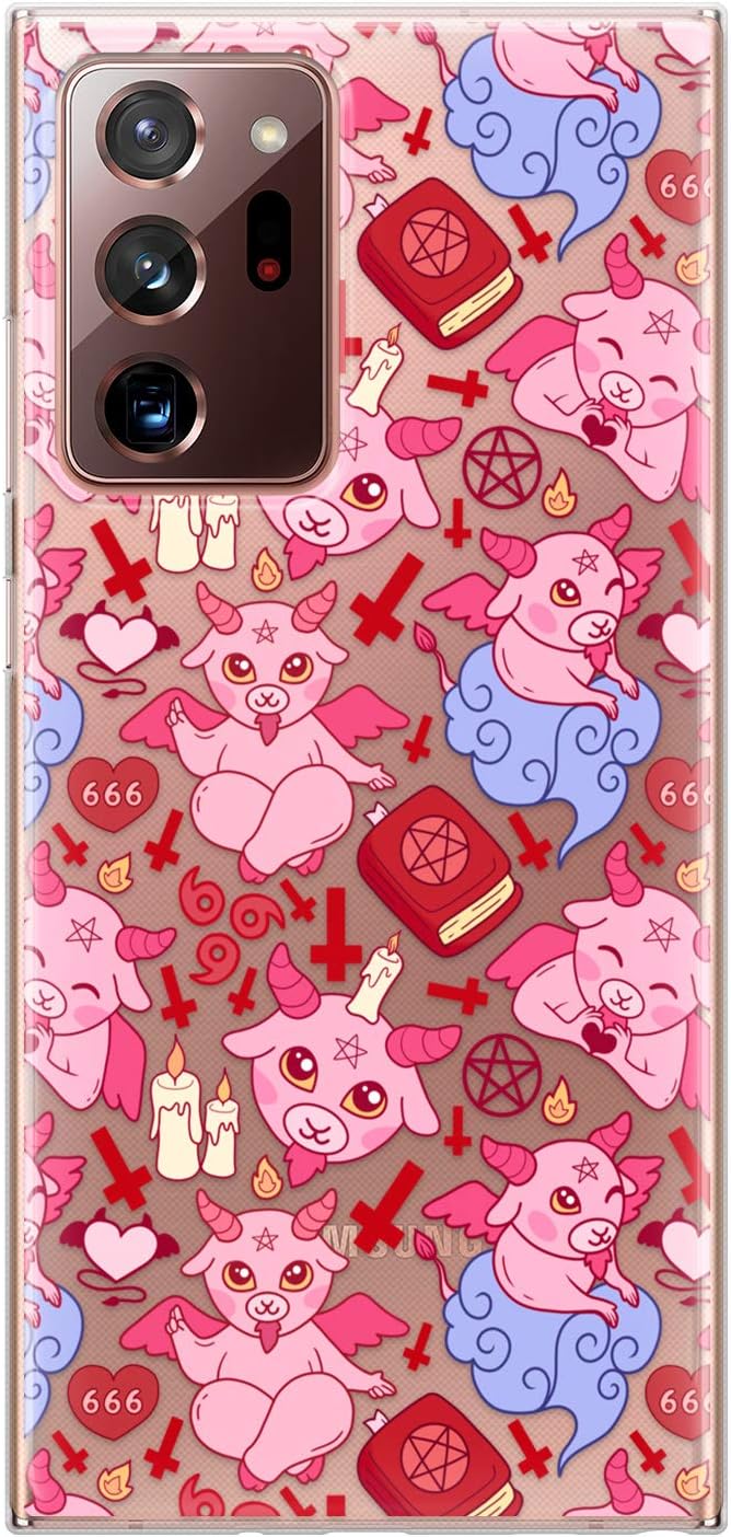 Generic Funda delgada de TPU compatible con Samsung Galaxy S21 5G S20 FE Note 20 Ultra S10 Plus S9 transparente a prueba de golpes Satanás Kawaii