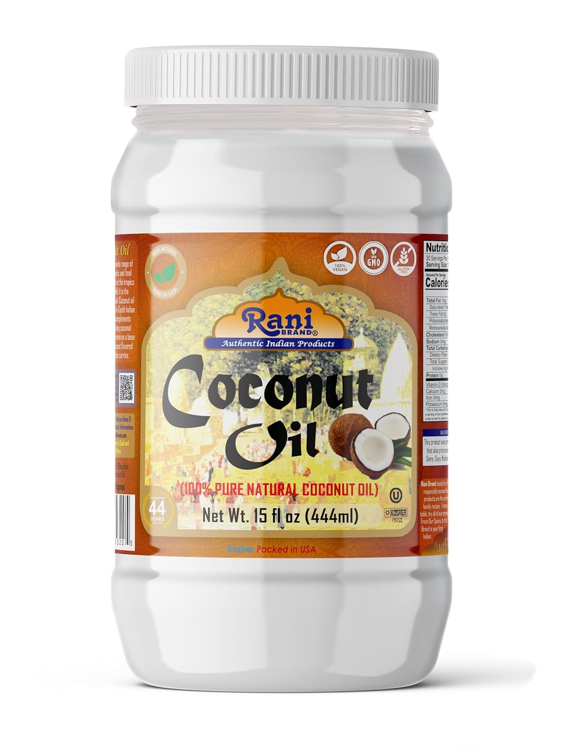 Aceite de coco Rani (aceite de coco natural 100% puro) 15 onzas líquidas (15.0 fl oz) prensado en frío, sin OMG, sin gluten, kosher, vegano, 100%