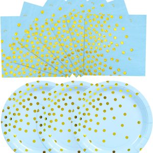 Platos y servilletas de papel azul dorado Platos de postre de 25 x 7 pulgadas y servilletas de 25 x 6.5 pulgadas, platos de papel azul para fiestas Platos y servilletas de papel azul dorado Platos de postre de 25 x 7 pulgadas y servilletas de 25 x 6.5 pulgadas, platos de papel azul para fiestas