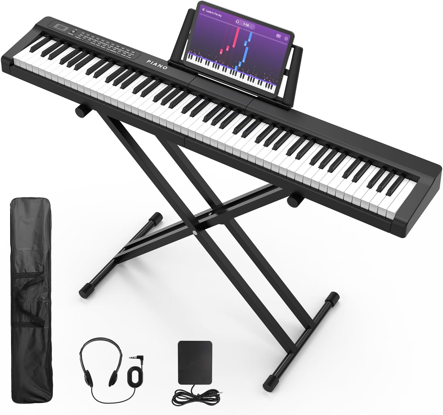 Piano digital de 88 teclas, tamaño completo, juego de teclado electrónico semipesado con soporte, altavoces integrados, teclado de piano eléctrico