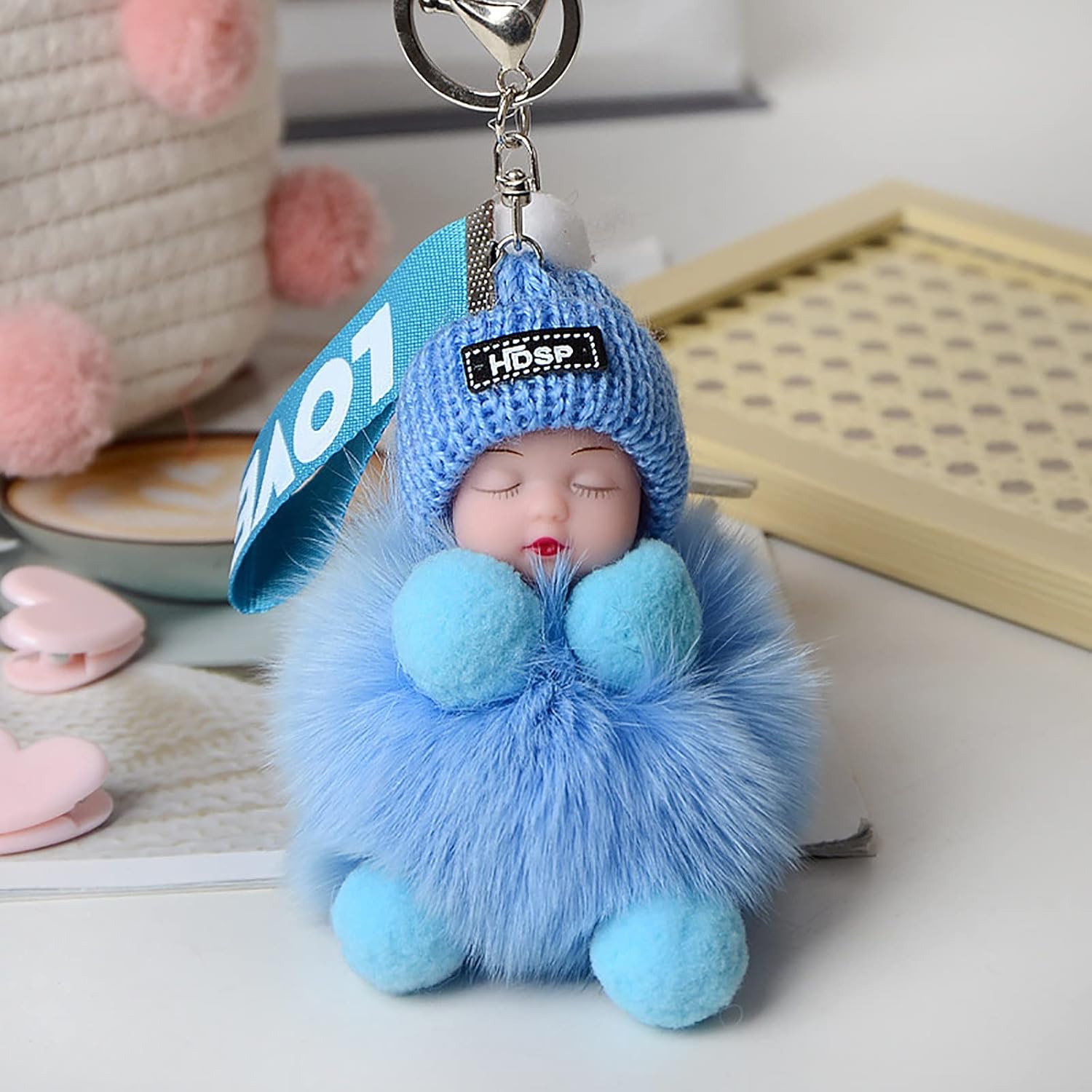 Dormir para bebés Colgantes adecuados para bebés, bolsos de coche, llavero con llavero peludo para dormir o