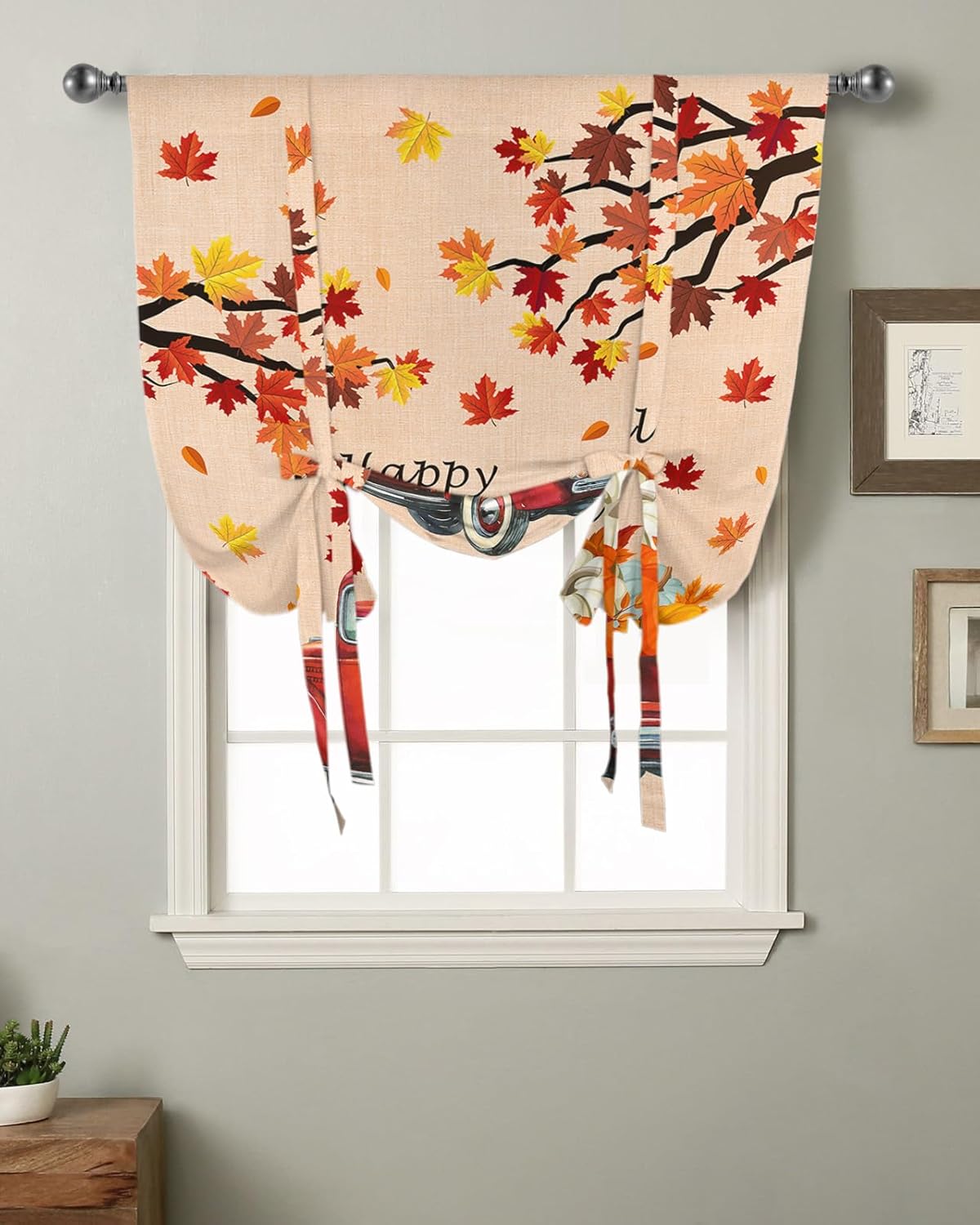Cenefa de otoño con diseño de calabaza para ventanas, cortinas de amarre para camiones con cenefa de cortina de calabaza Harvet para cocina, baño,