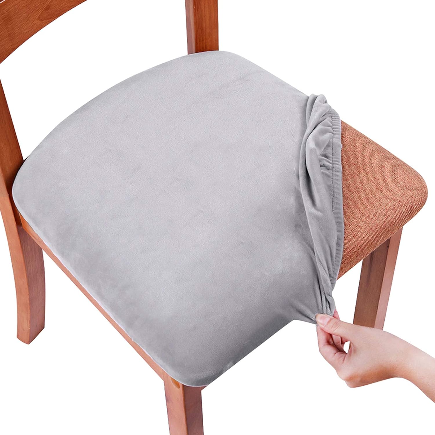 Smiry – Originales fundas para asiento de silla de comedor, de terciopelo, con lazos, desmontables, lavables, elásticas, protectoras