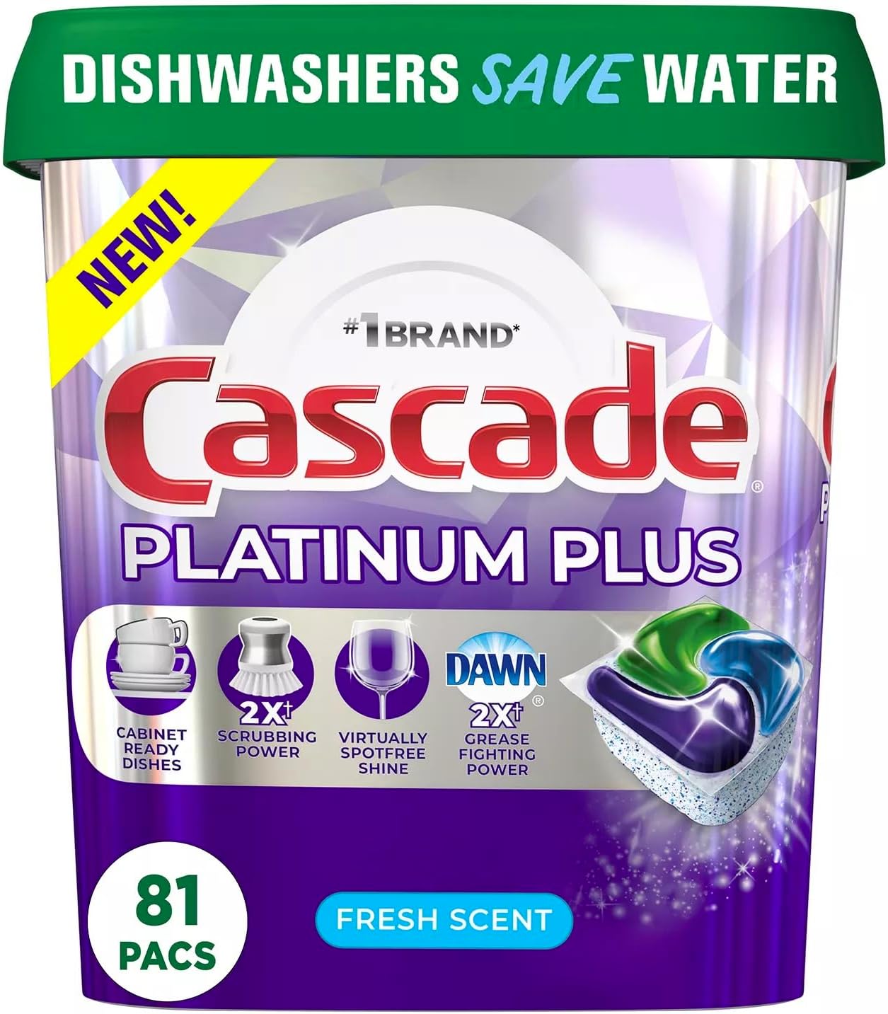 Cascade Platinum Plus ActionPacs Cápsulas de detergente para lavavajillas, aroma fresco (81 unidades)