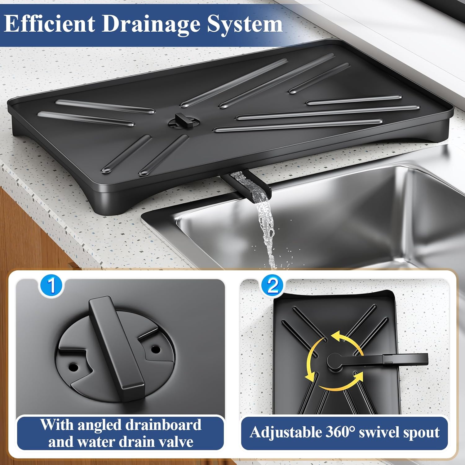Escurridor de platos para encimera de cocina, escurridor grande con escurridor, escurridor de platos inoxidable con soporte para utensilios para