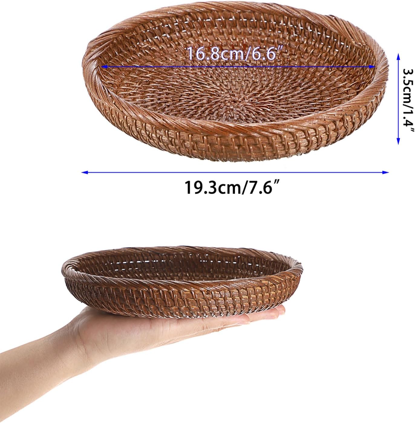Hipiwe Cesta pequeña para llaves para entrada, cesta redonda de mimbre tejida de 7.6 pulgadas, bandeja para servir frutas, cesta tejida para