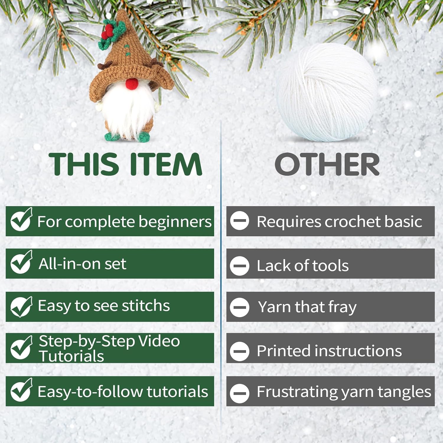 WILSHIN Kit de ganchillo – Juego completo de ganchillo de elementos navideños – Kit de ganchillo todo incluido con videos tutoriales paso a paso