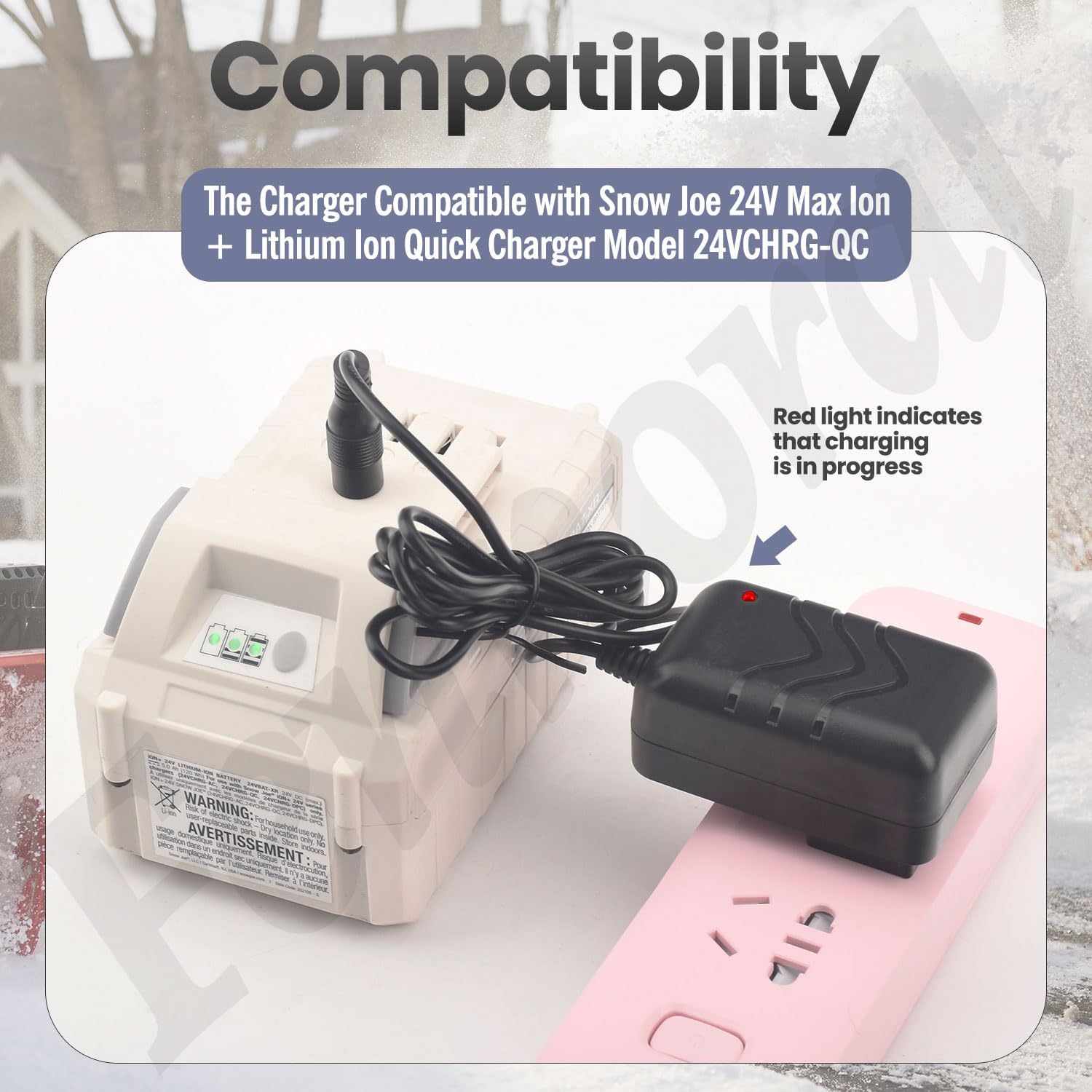 24VCHRG-QC iON+ Cargador rápido compatible con baterías Snow Joe iBAT24 y 24VBAT Series para todas las baterías iON 24VBAT-LTE, 24VBAT-LT, 24VBAT,
