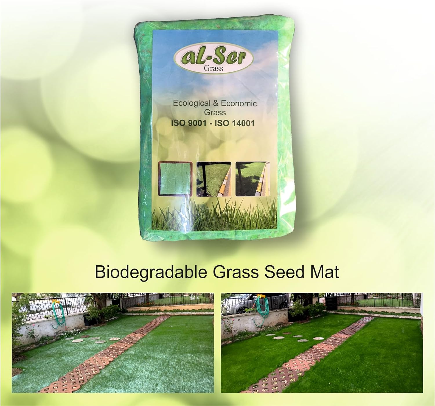 AL-SER – Tapete de semillas de césped biodegradable. Manta de semillas. Alfombra de semillas. Tómalo, colócalo en el suelo y riégalo. (10.76 pies