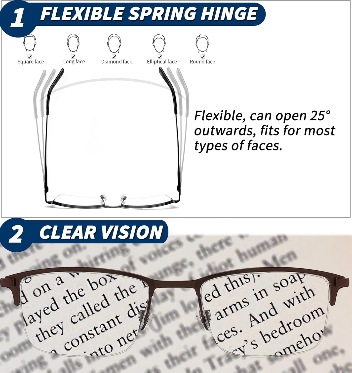 JJWELL 3 Pack Reading Glasses for Men Blue Light Blocking, Spring Hinge Readers