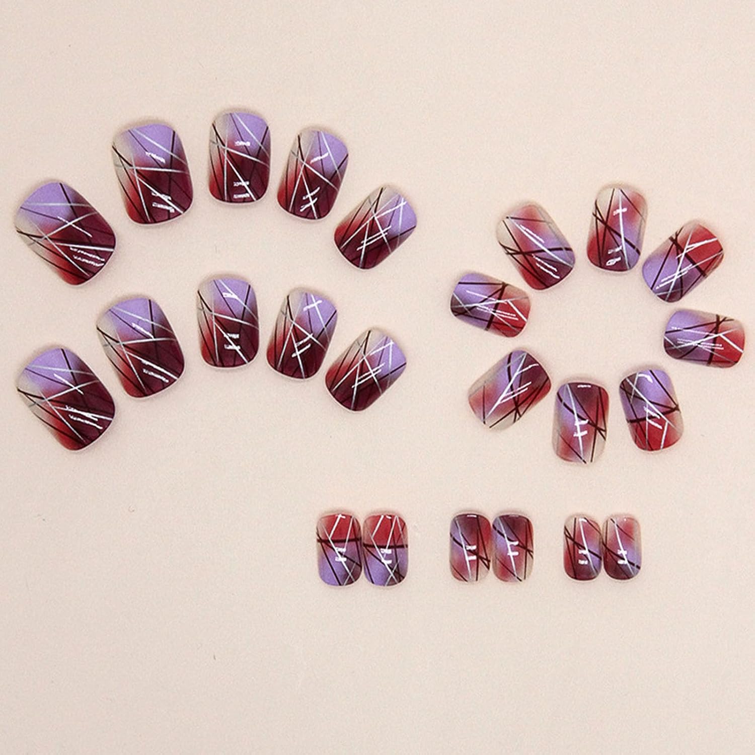 Uñas postizas cuadradas cortas a presión, uñas postizas con patrón de diseños, uñas acrílicas brillantes con pegamento, cobertura completa, uñas