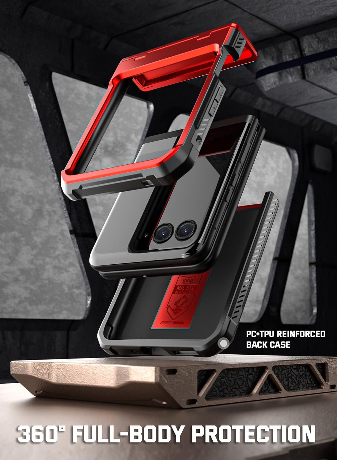 Poetic Spartan – Funda para Motorola Moto Razr + Plus 2023, con función atril, protección de bisagra, prueba de caídas de grado militar de 20 pies,