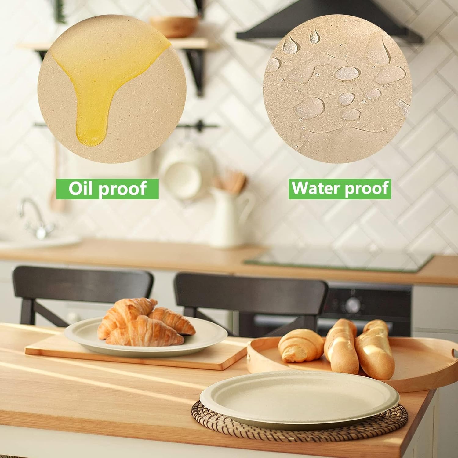 PCIUGXVN Platos de papel de 9 pulgadas, 100% compostable, resistente, desechable, para bagazo, paquete de 150, hechos de fibras de caña de azúcar,