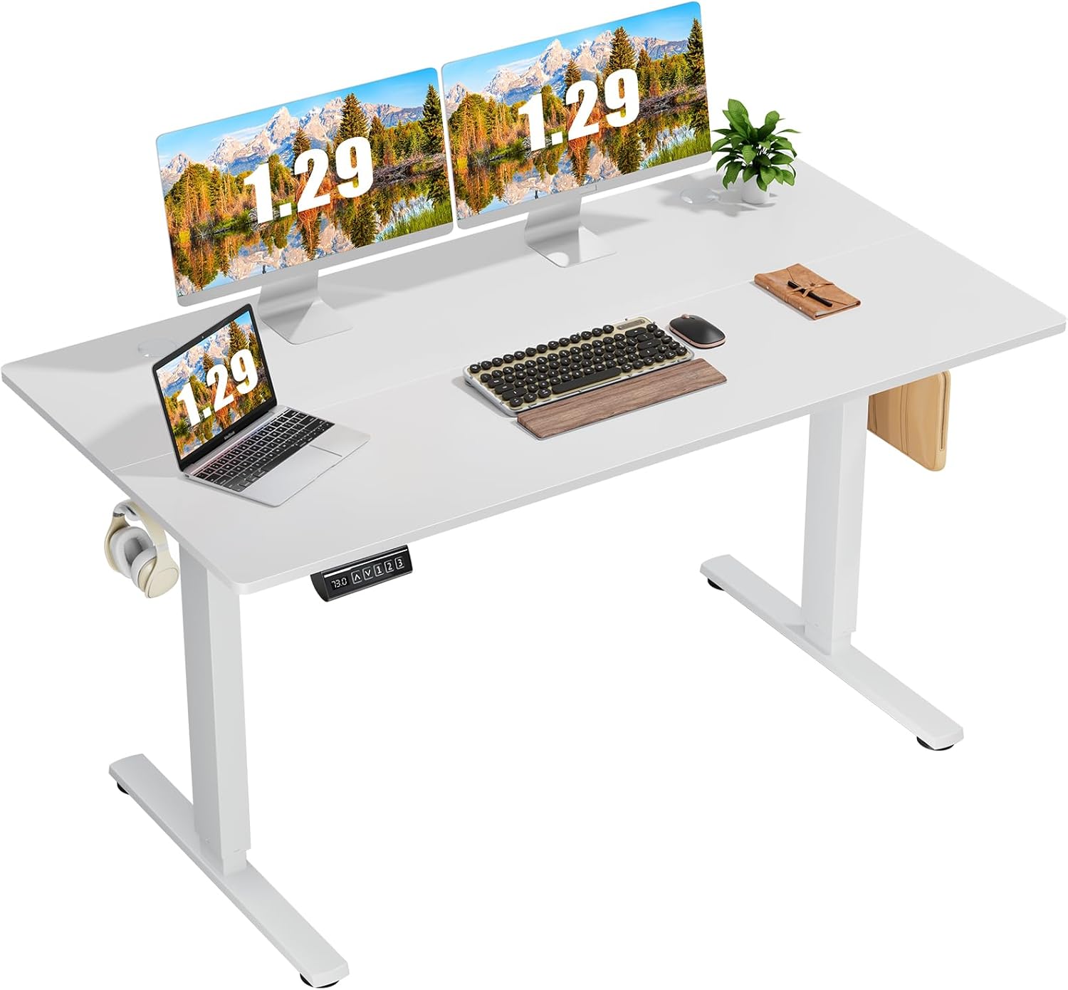 Sweetcrispy Escritorio de pie de altura ajustable, escritorio eléctrico de 55 pulgadas para oficina en casa, mesa de trabajo moderna para