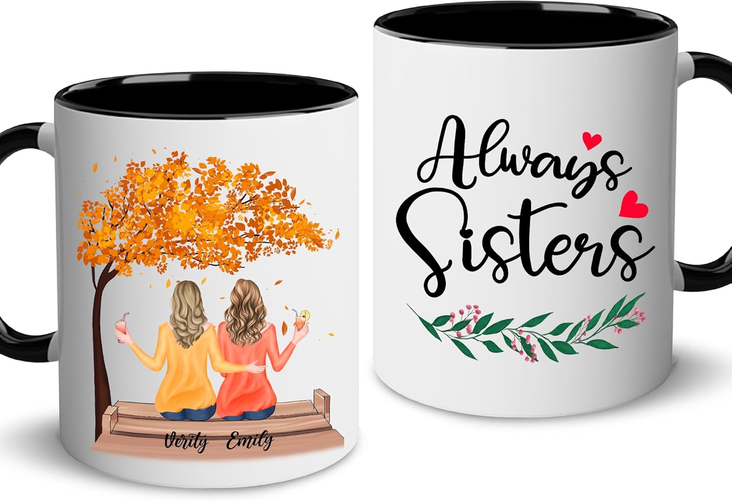 Taza personalizada para hermana (2 mujeres) personalizada de 11 onzas, 15 onzas, taza de cerámica para hermana, mejores amigas con avatares,