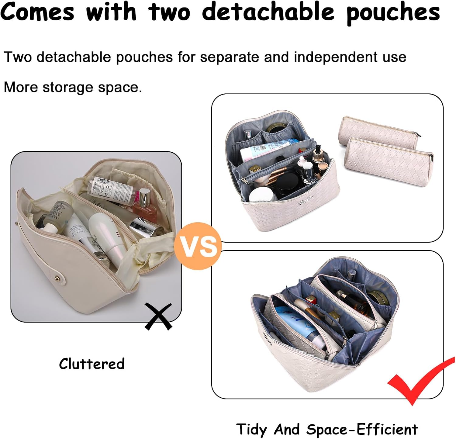 Bolsa de maquillaje organizadora de viaje para cosméticos juego de 3 bolsas de aseo de gran capacidad para mujeres, bolsa de maquillaje portátil con