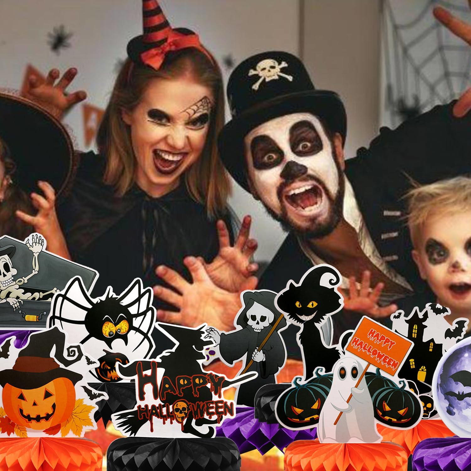 9 piezas de centros de mesa de panal de abeja de Halloween, centros de mesa de abejas para decoración de mesa de fiesta de Halloween, suministros de