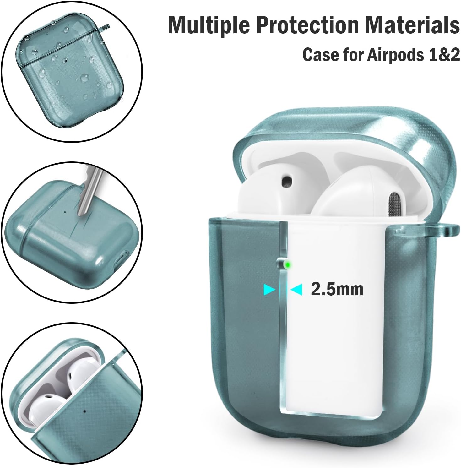 Funda para AirPods de 2 generación y 1 generación con kit de limpieza, correa antipérdida, cordón deportivo y cubierta de ganchos para las orejas (2