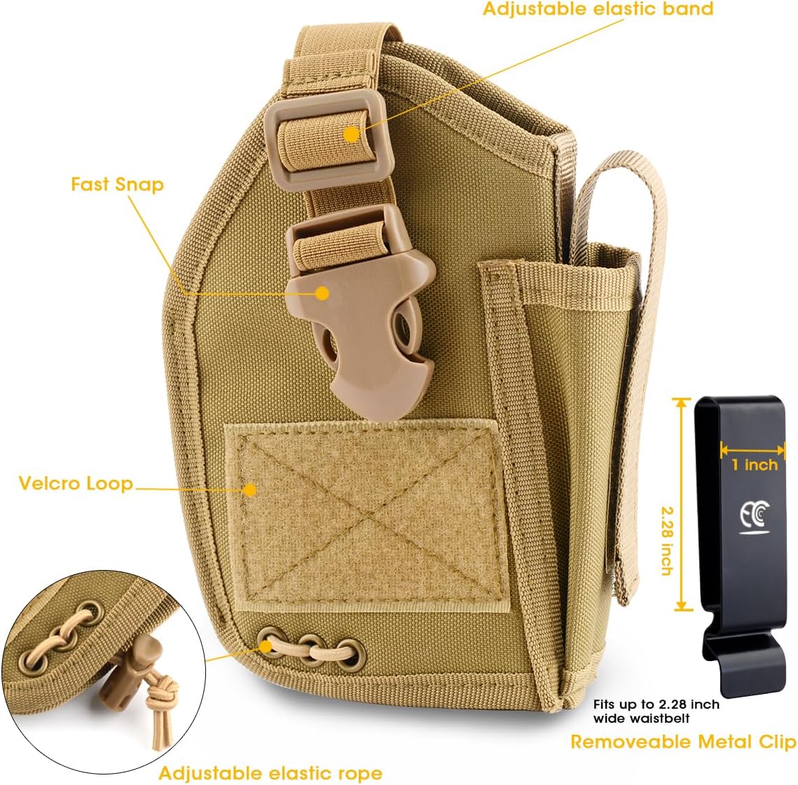 Funda compacta OWB para pistolas con linterna o láser, transporte diario para mano derecha, accesorios universales
