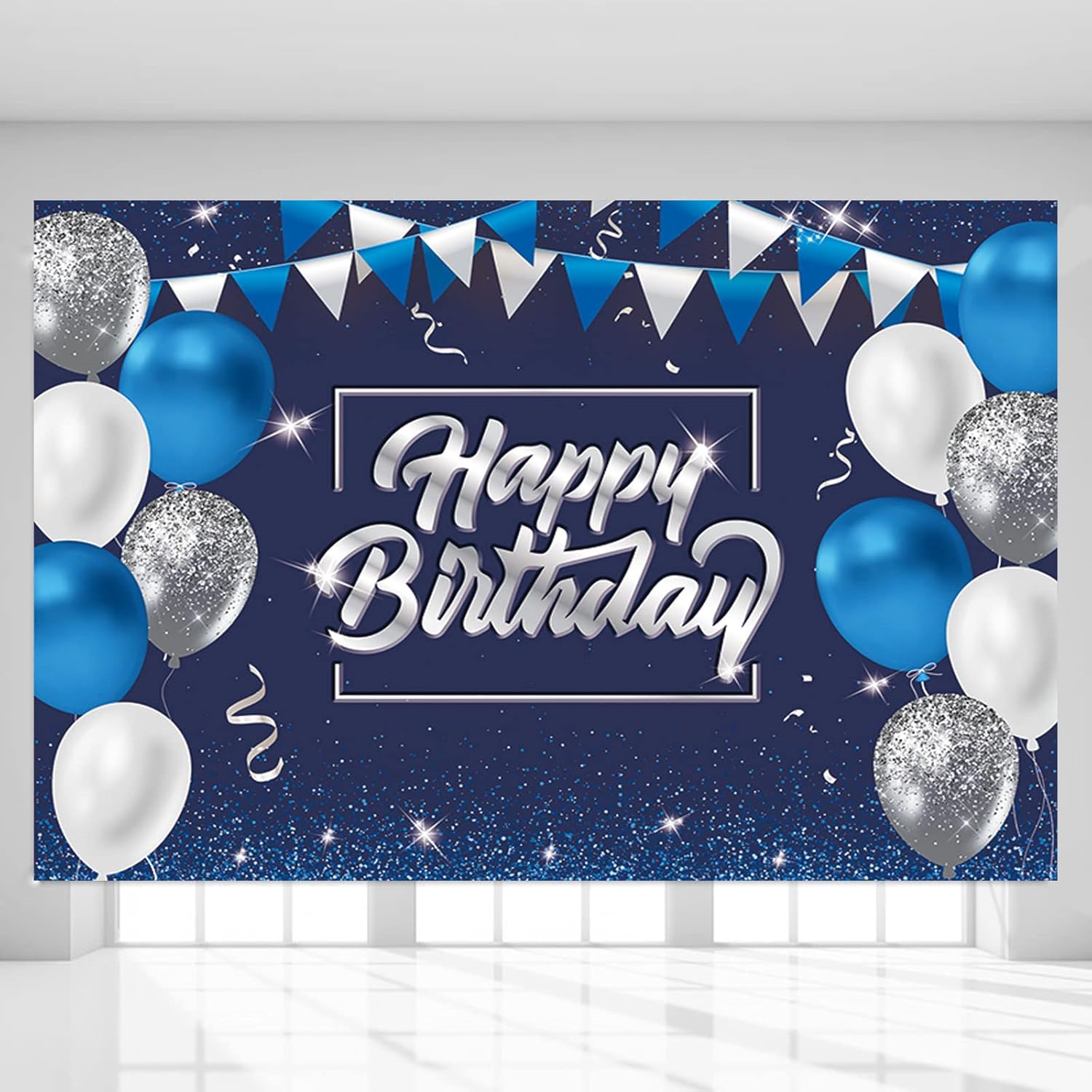 Decoración de feliz cumpleaños de 5 x 3 pies, telón de fondo de cumpleaños con purpurina, cartel de feliz cumpleaños, suministros de fiesta de