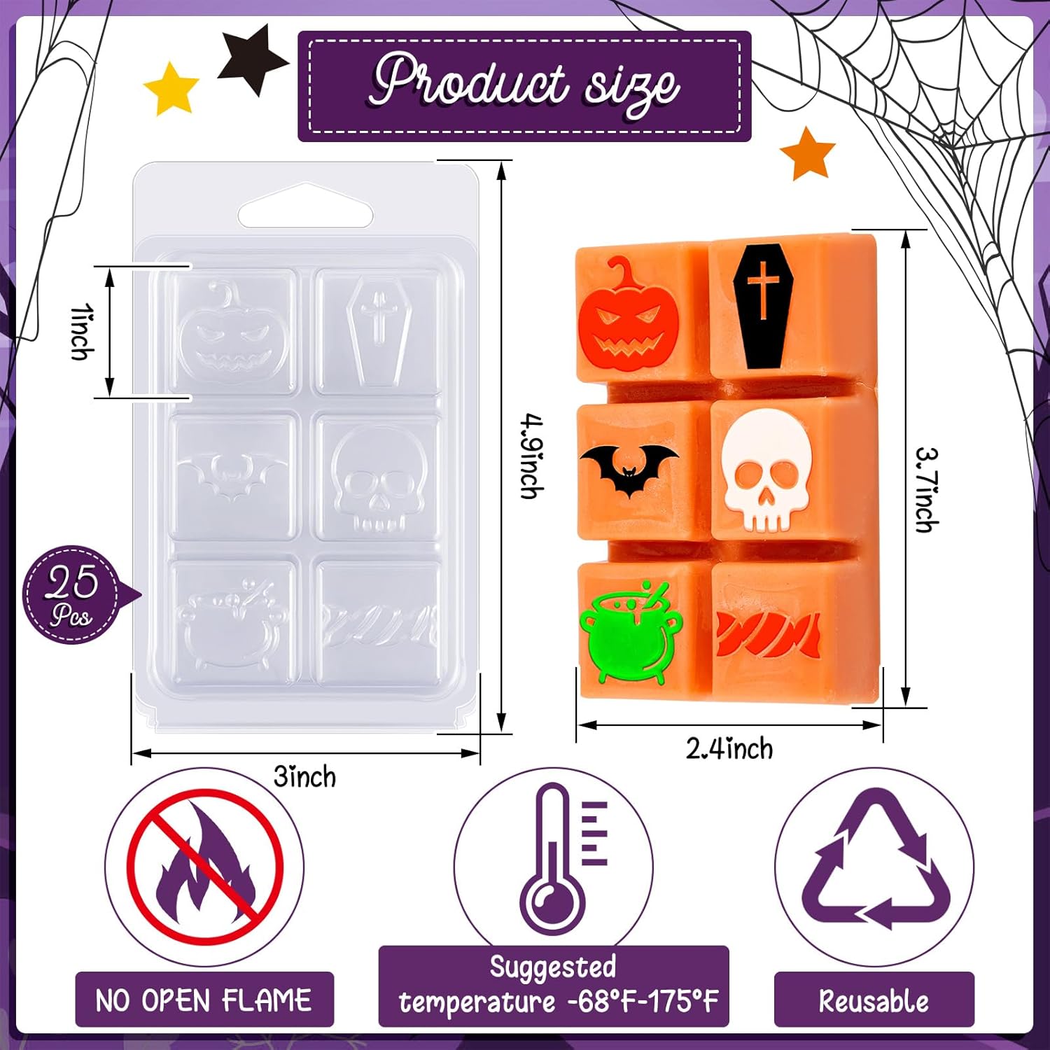 Cholemy 25 moldes de cera derretida para Halloween, recipientes para derretir cera de plástico vacías transparentes de 4.72 x 3.19 x 0.79 pulgadas,