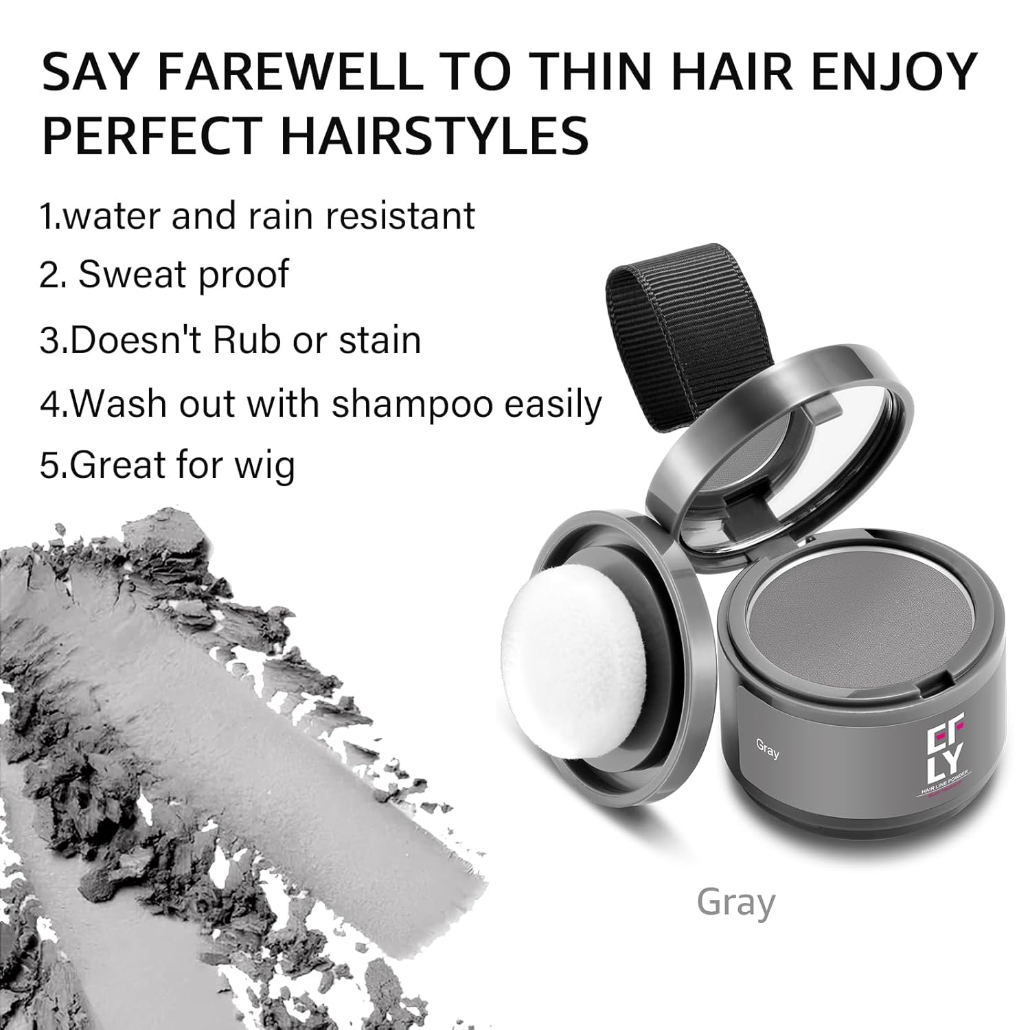 Raíz de retoque de cabello gris, sombra en polvo para cubrir la raíz de la línea del cabello en polvo para adelgazar el cabello, mujeres y hombres,