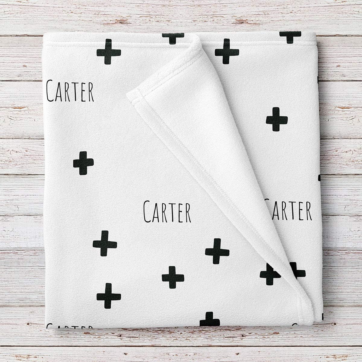 Manta de bebé personalizada moderna con estampado de cruz en blanco y negro, Blanco