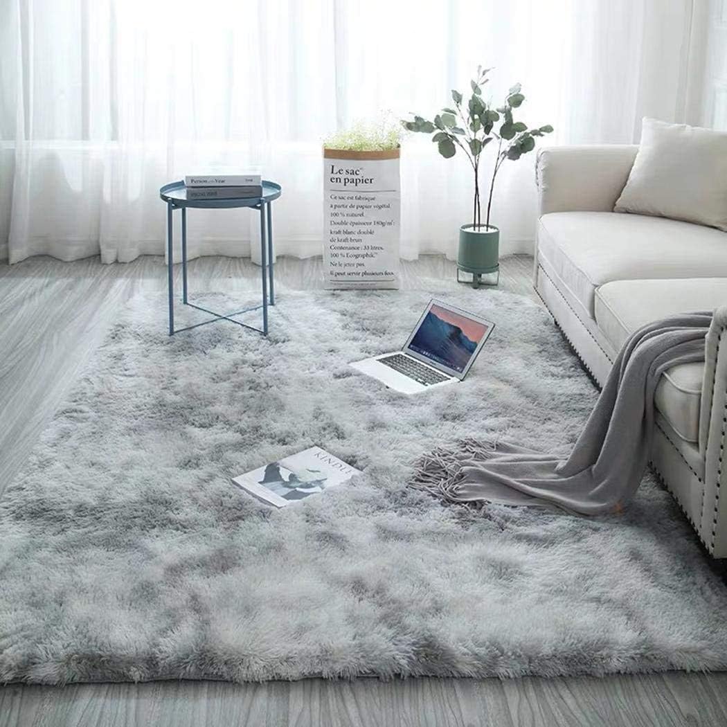 Alfombras esponjosas, suaves y modernas para decorar el hogar, en color gris claro, tamaño 4 x 6, mullidas y antideslizantes para el suelo de la