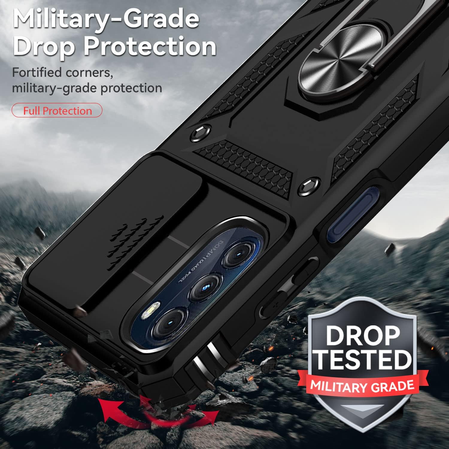Funda compatible con Motorola Moto G 5G 2022 con protector de pantalla, a prueba de golpes, protección de grado militar, soporte magnético integrado
