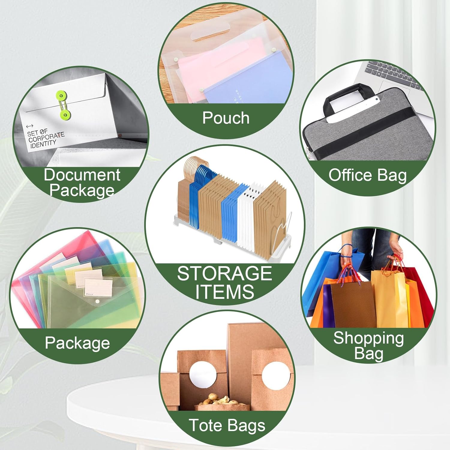 Sibosen Organizador de bolsas de compras reutilizables, separadores de estantes ajustables, ideal para almacenar bolsas de tela y papel plegadas,