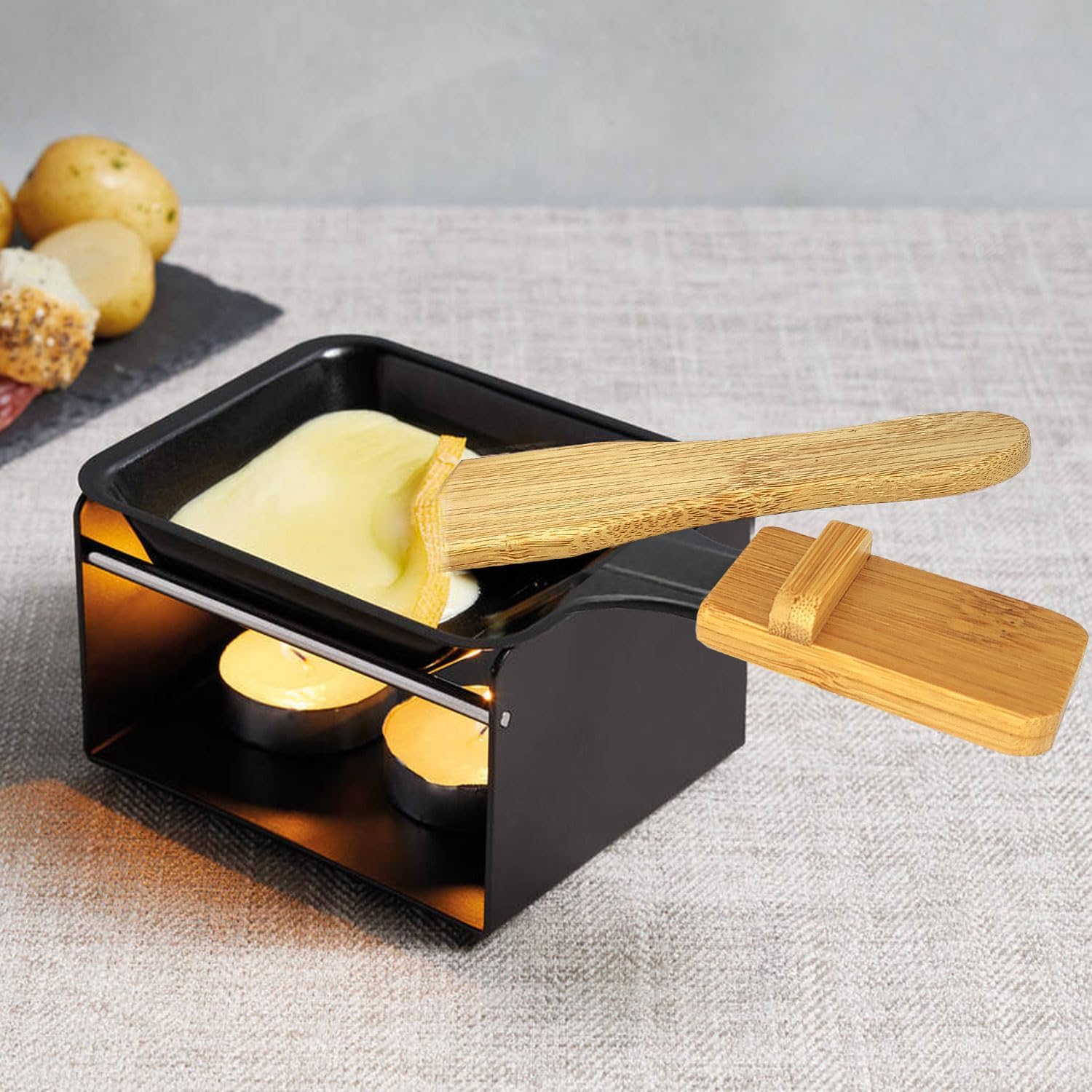 Espátulas de raclette raspadores de bambú natural, 8 piezas