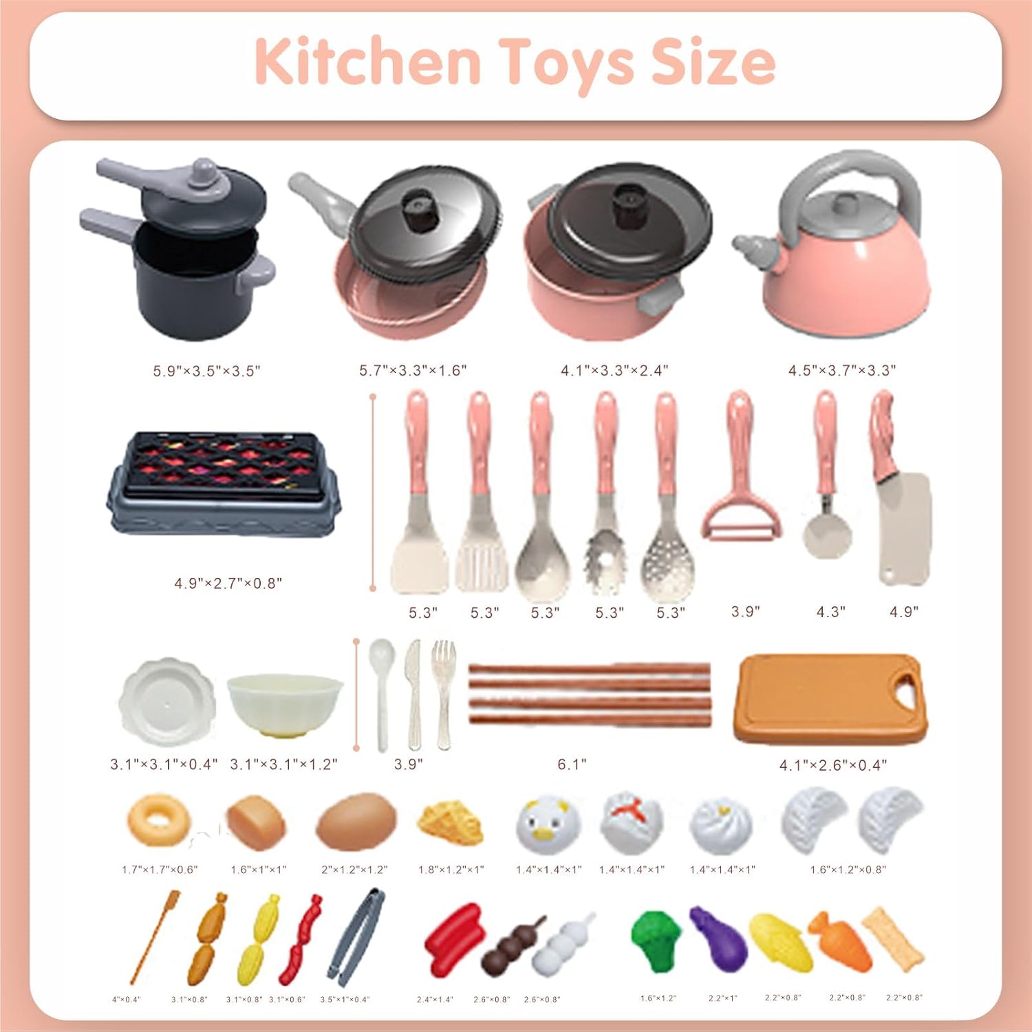 Juego de 61 accesorios de cocina para niños, juego de cocina para niños pequeños con ollas y sartenes, utensilios de cocina, juguetes de corte,