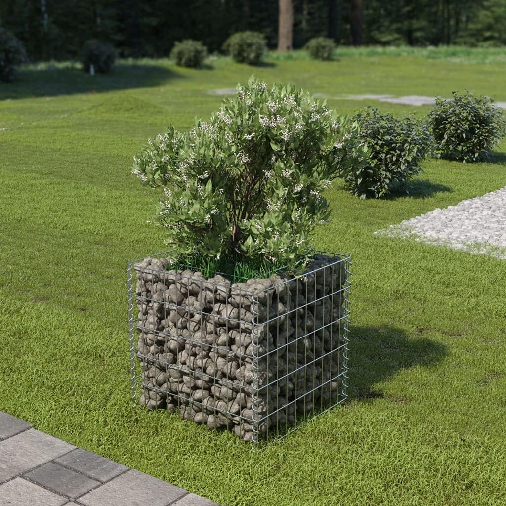 vidaXL Gabion Macetero de acero galvanizado, 19,7 x 19,7 x 19,7 pulgadas.