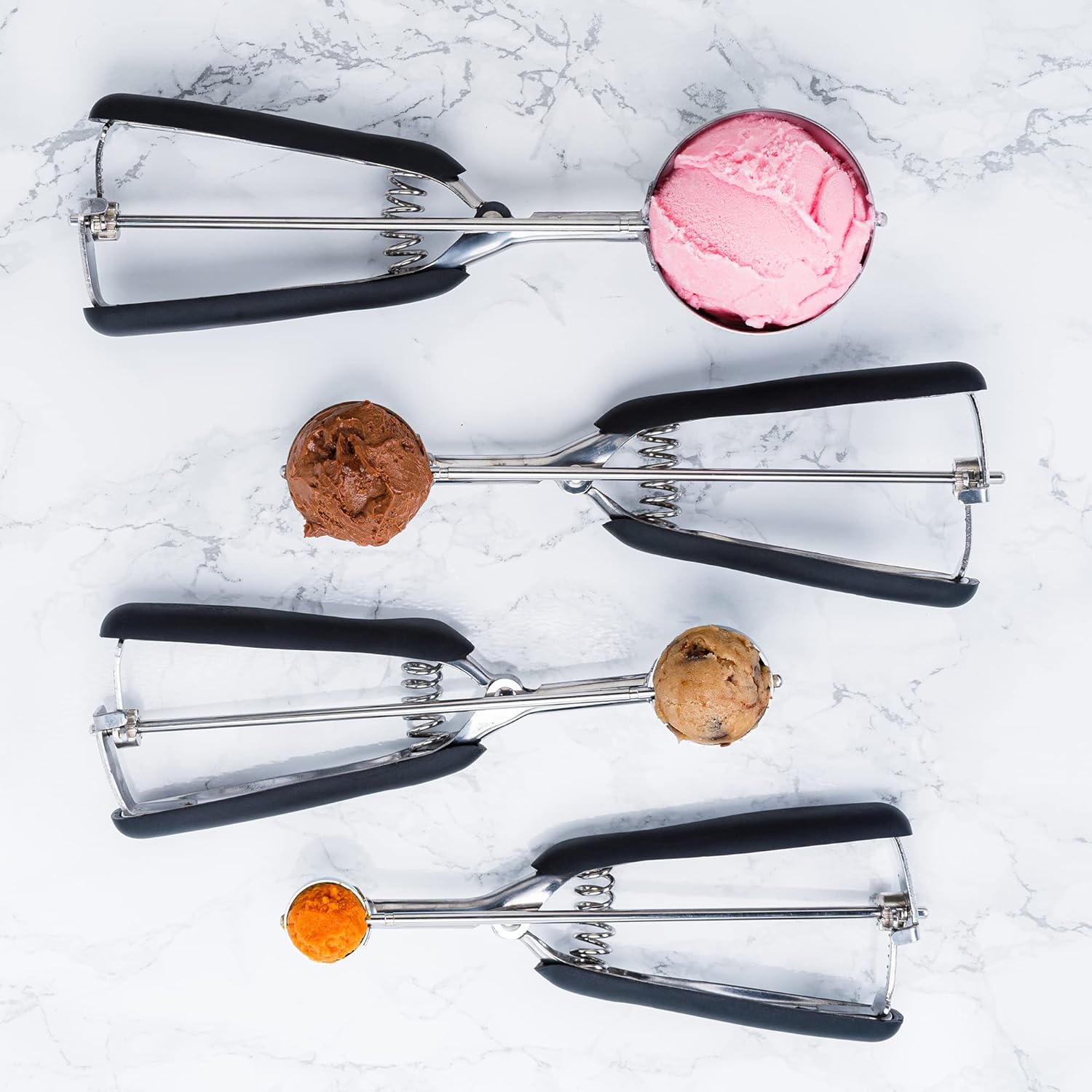 Ultra Cuisine Cuchara para galletas, cuchara multiusos, apta para lavavajillas, cuchara de galletas de acero inoxidable con agarre de silicona,