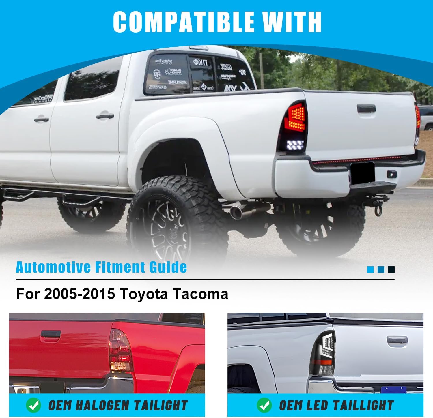 CPW Luces traseras compatibles con Toyota Tacoma Pickup Truck 2005-2015, luces traseras LED laterales izquierda y derecha, luz de señal de giro