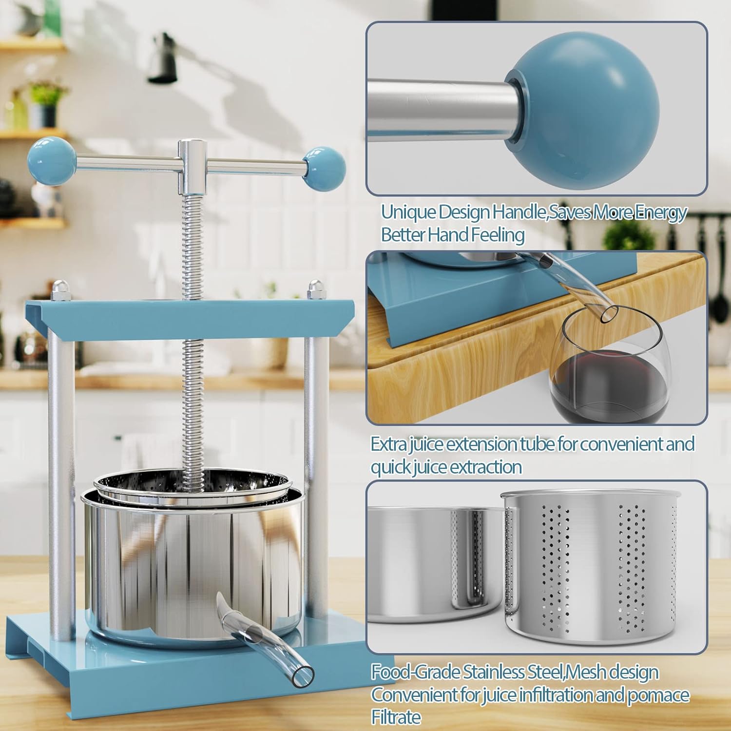 SQUEEZE master Prensa manual para vino de hierbas y frutas (0.8 galones, azul)